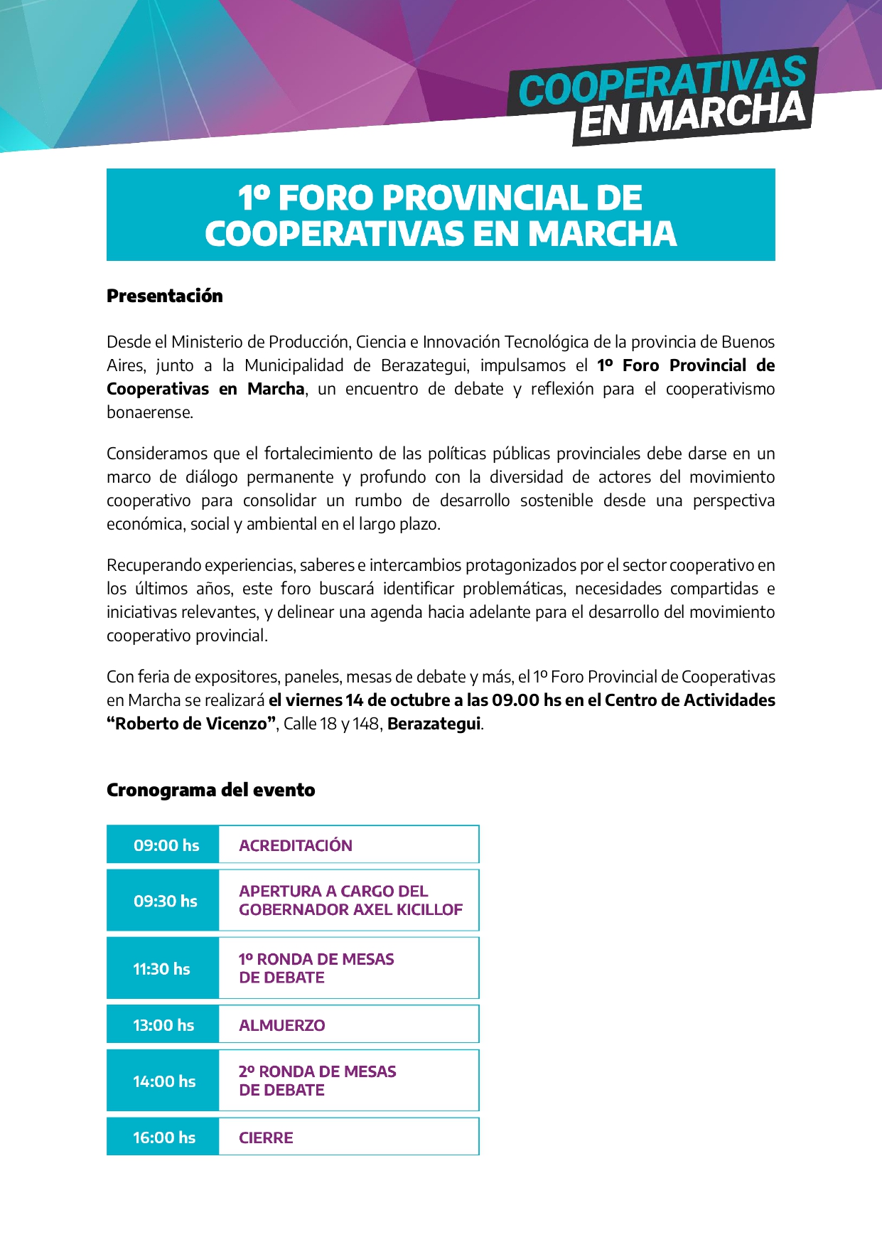 1º Foro Provincial de Cooperativas en Marcha